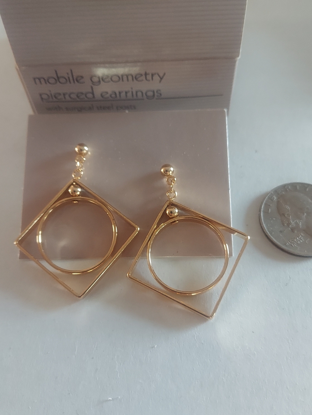 Vintage Avon Gold Mobile Geometric Double Hoop Drop Earrings